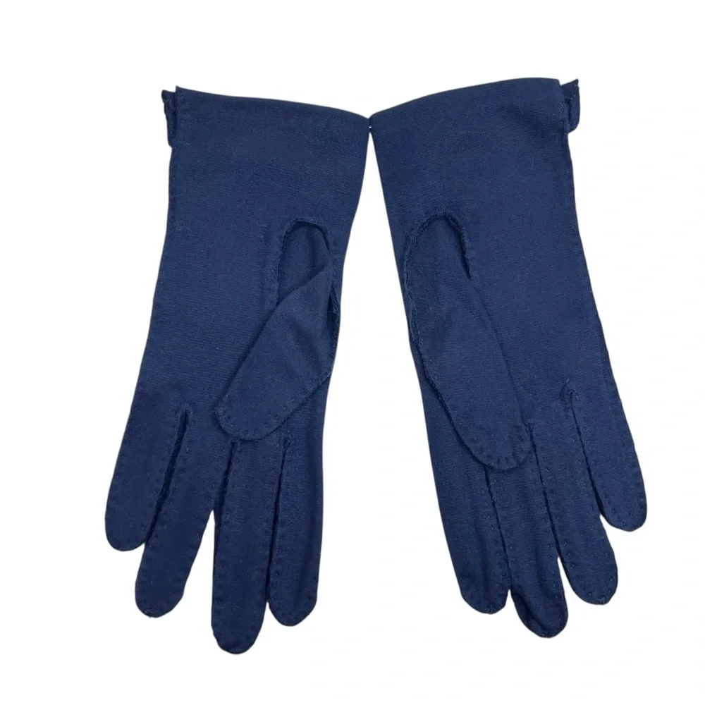Lot of 6 Vintage Fownes Girls Navy Blue 100% Cotton Gloves